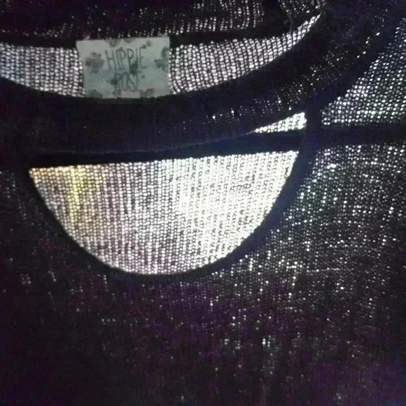 Hippie Rose L velour black rayon sweater criss cross accent normcore grunge - Picture 8 of 12